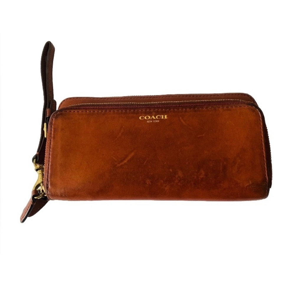Vintage Coach Brown Leather Accordion Double Zip-Around Wallet 90s Old Money